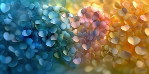 Colorful abstract heart shapes blending together in a gradient of blues, pinks, and yellows