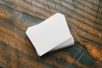 Fototapeta premium Blank White Cards Arranged on Rough Textured Wooden Surface