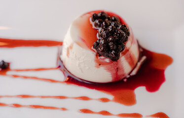 Dessert on a plate. General plan.