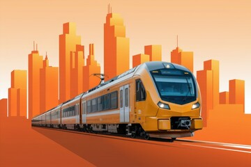 Sunrise Cityscape With Vibrant Orange Train