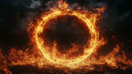 Fototapeta premium Fiery Ring Of Fire Burning In The Darkness