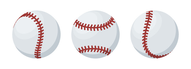 Set of Baseball ball. Sport ball baseball. Flat icon. Sport game equipment. Vector illustration
