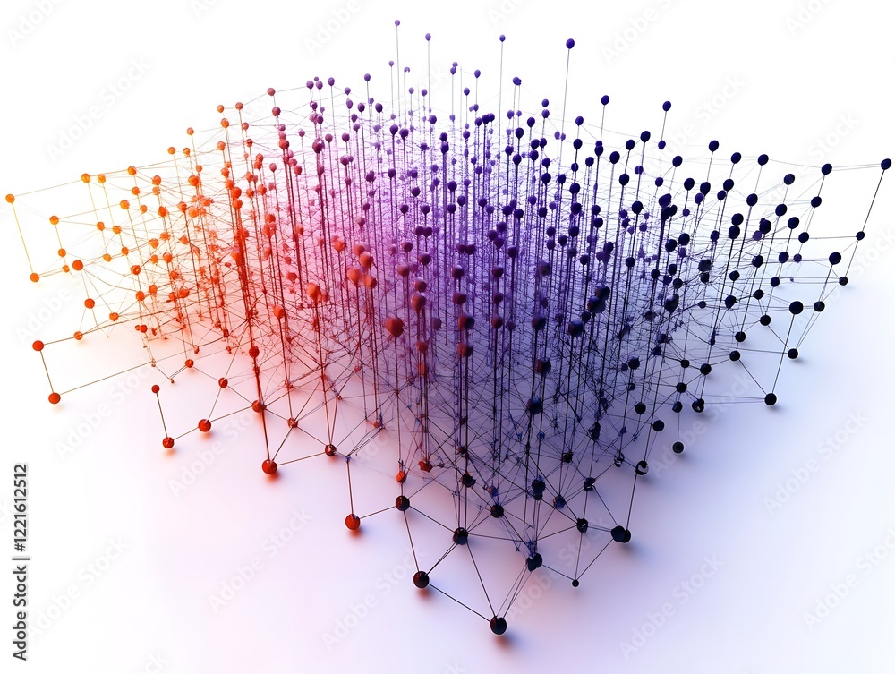 Poster an abstract visual representation of data connections, showcasing a network of nodes in vibrant colo