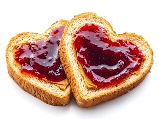 Heart Shaped Peanut Butter and Jelly Sandwich White background