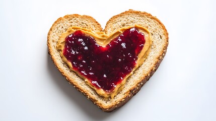 Heart Shaped Peanut Butter and Jelly Sandwich White background