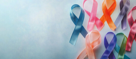 Colorful ribbons, world cancer day, World Autism Awareness Day concept