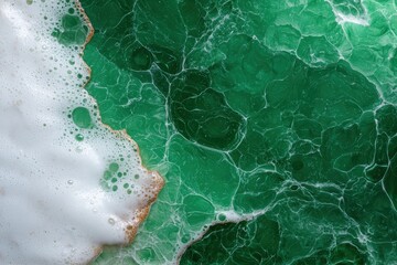 Abstract green and white resin art with bubbles