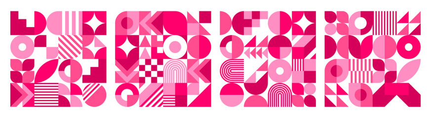 Valentine day tile patterns with geometric shapes for love holiday, vector backgrounds. Valentine day pink red patterns for greeting card or wedding and marriage tiles with abstract geometric shapes