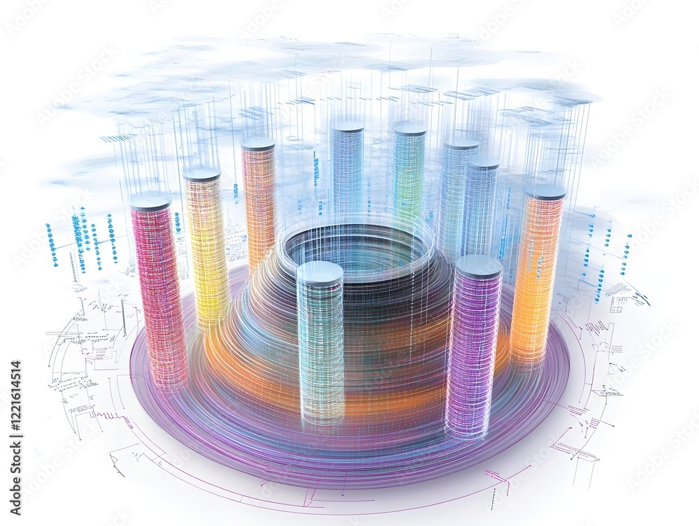 Poster futuristic digital data visualization showcasing vibrant analytics and statistics.