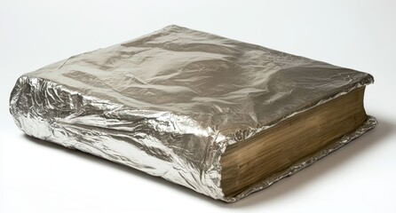 Old book wrapped in silver foil