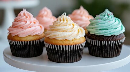 Delicious cupcakes with creamy frosting
