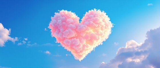 Fototapeta premium Symbol of love in the sky, Romantic cloud-heart for cards and holidays. Wide Banner