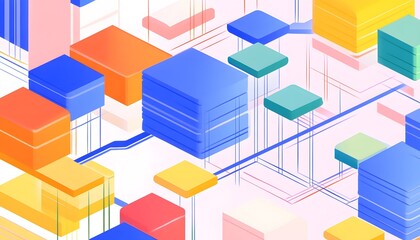 Vibrant abstract composition of colorful geometric shapes and lines.