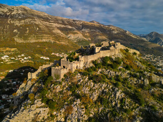 Fortress Haj-Nehaj in Sutomore, Montenegro - aerial view