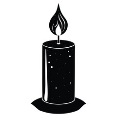 Burning candle silhouette on white background