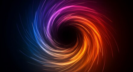 Abstract vibrant spiral swirl. Neon light trails glowing dynamic.