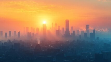 Golden Sunrise Over City Skyline