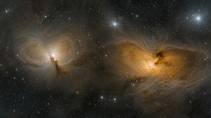 Obraz premium Twin nebulae cosmic dust clouds space exploration astronomy