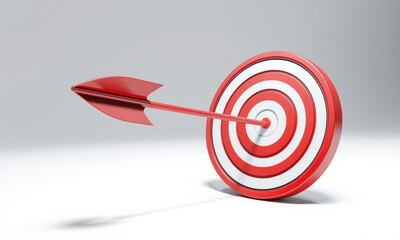 red target with dart embedded in center, symbolizing precision and focus. design features concentric circles in red and white, creating striking visual impact