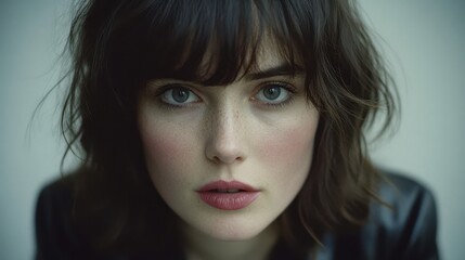 Fototapeta premium Arafed woman wearing a black jacket over a blue shirt, showcasing a blend of cultural and modern attire.