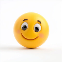 Yellow emoji with a soft smile, wide-open eyes, and a friendly expression, radiating warmth and joy, isolated on a white background