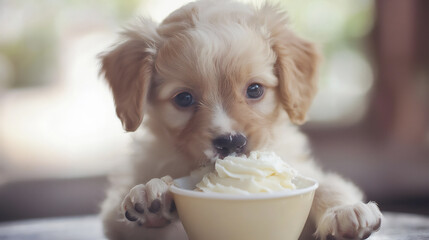  puppy eating yogurt treat