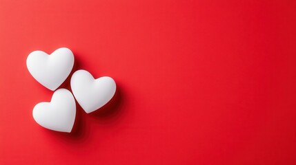 Three White Heart Shapes on Bold Red Background for Romantic and Love-Themed Designs and Projects