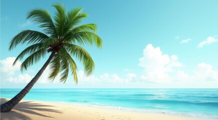 Palm tree on the beach with a blue sky