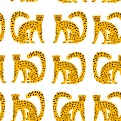 A stylish pattern featuring cute wildcats like tigers and leopards on a white background. Perfect for modern designs, fashion, textiles, and animal-themed projects with a trendy, playful vibe. Vector