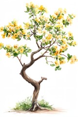 Obraz premium Tree with yellow leaves is painted in watercolor