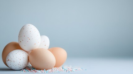 Custom vertical slats with your photo Group of eggs with a blue, pink, and white sprinkles on the ground