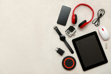 Composition with various gadgets on light background