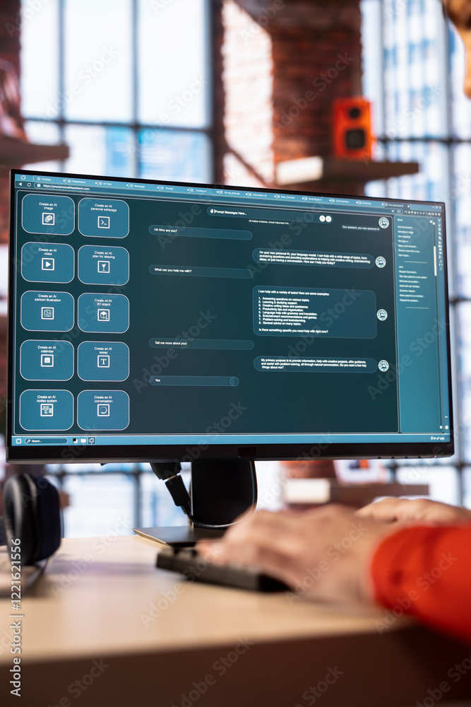 Poster freelancer employs online ai assistant to automate text generation and solve her daily tasks easily,