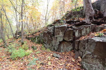 Autumn landscape with trees and lake near Interstate State Park in Taylors Falls, Minnesota. 