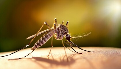 Fototapeta premium Close-up of a mosquito feeding on human skin.