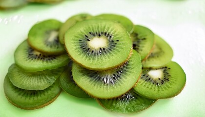 Refreshing stack of sliced kiwi fruit.