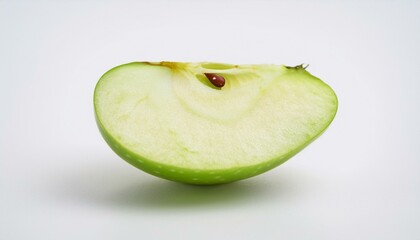 A single slice of a green apple, showcasing its juicy flesh and core.