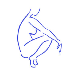 Elegant female silhouette sketch in trendy blue tones on a white background. A professional, minimalistic art piece perfect for modern decor, fashion projects, and stylish design collections. Vector