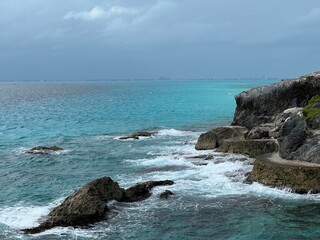 rocks and sea, Isla Mujeres, Punta Sur, Playa Norte, Caribbean Beaches, Mexico Travel Photography 