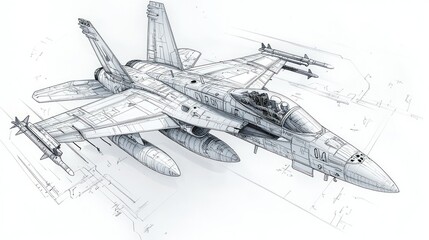 F-18 Super Hornet Fighter Jet: Detailed Technical Drawing