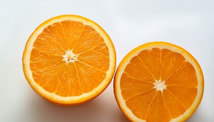 Fototapeta premium Two juicy orange halves on white background.