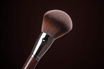 Fototapeta premium Close-Up of a Makeup Brush in Action: Fine Powder Gently Dispersed with Precision, Capturing Elegance, Beauty, and the Art of Glamorous Application