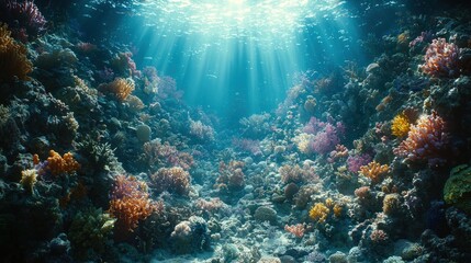 Fototapeta premium Vibrant Underwater Coral Reef Scene: A Breathtaking View of Nature's Masterpiece