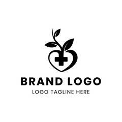 Creative Cross with love and leaf Sign Medical Logo Health Symbol Pharmacy Logo design. Flat Vector Icon Design Template Element