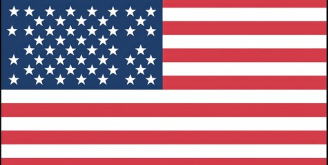 Flat design American flag with white stars on red stripes, set against a solid navy-blue background. 