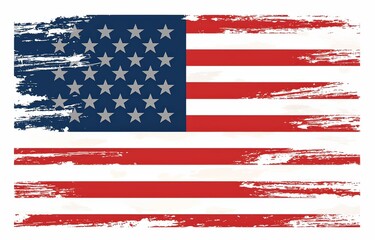 Flat design American flag with white stars on red stripes, set against a solid navy-blue background. 