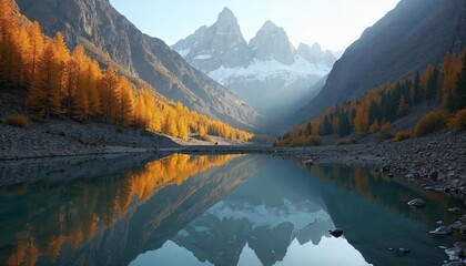 Obraz premium Stunning Mountain Lake Reflection in Autumn Landscape