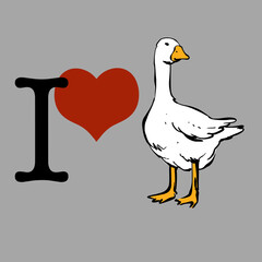 I Love Goose - Vector Illustration with Heart Symbol