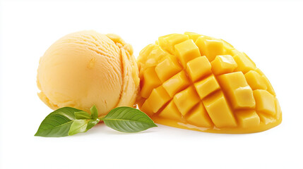 mango  ice cream scoop isolated on white background