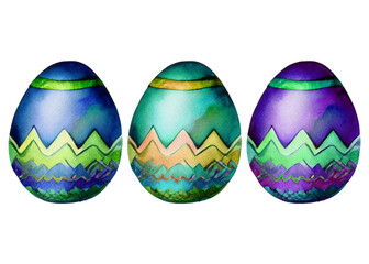 Vibrant Colorful Egg 3 color unique design painted style, vector png illustrating happy color Easter pattern with cool tone springtime colors, symbolizing life and love for the holiday 
